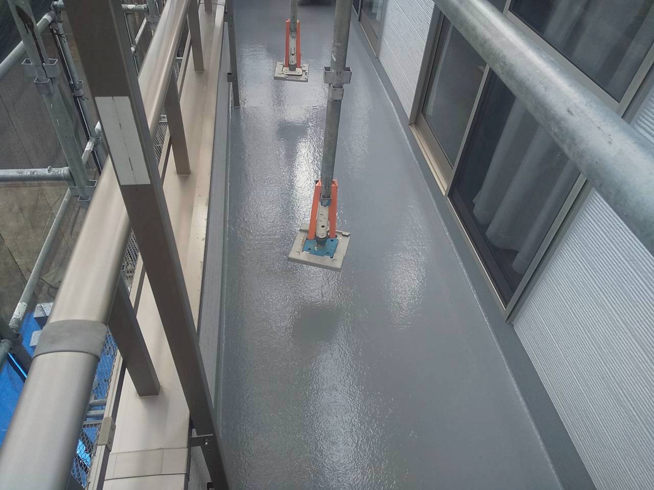 阿見町　ベランダ防水完了全景の様子